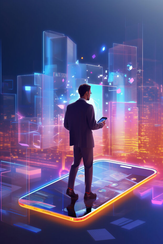 3d character emerging from smartphone