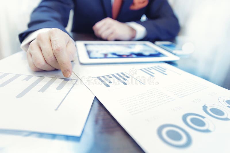 businessman working digital tablet office close up modern using computer table 77405549